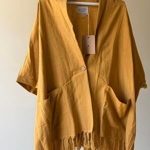 La lou mustard fringe kimono
